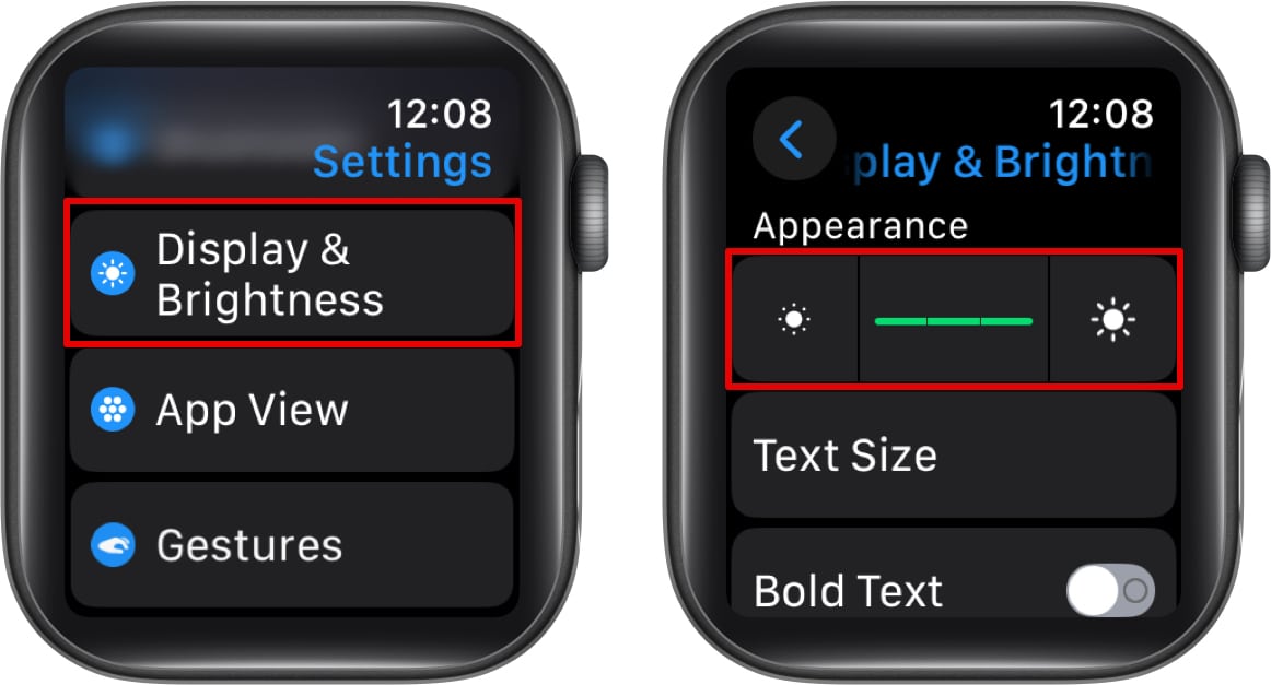 Adjusting the screen brightness on an Apple Watch