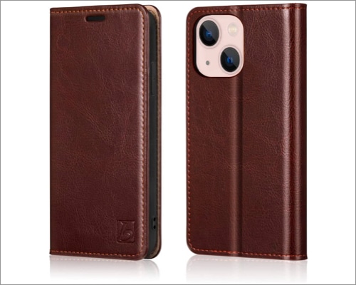 Belemay Case for iPhone 14 Plus Wallet Case Genuine Leather Flip Phone Case