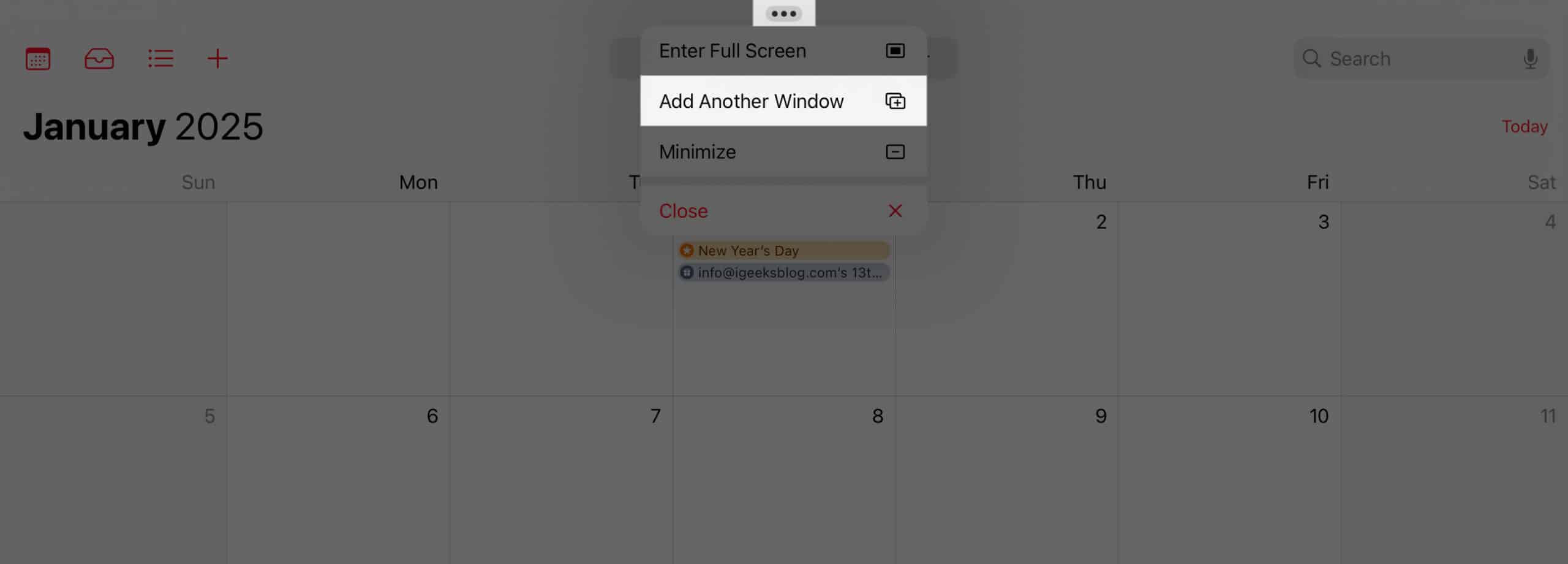 Choosing the Add Another Window option from the three dot menu on an iPad