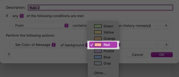 Choosing color to highlight mail on Mac