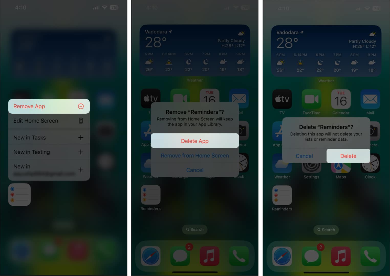 delete reminders app