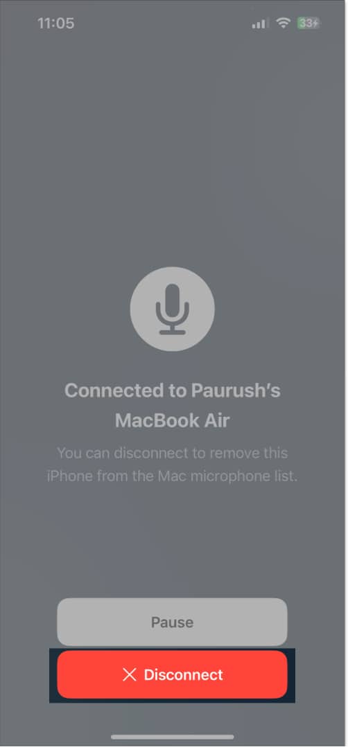 Disconnecting iPhone from the connected MacBook