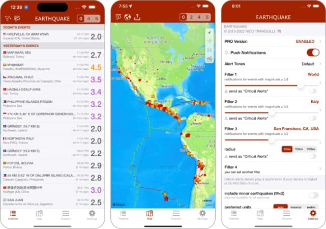 Earthquake Alert Map App for iPhone and iPad