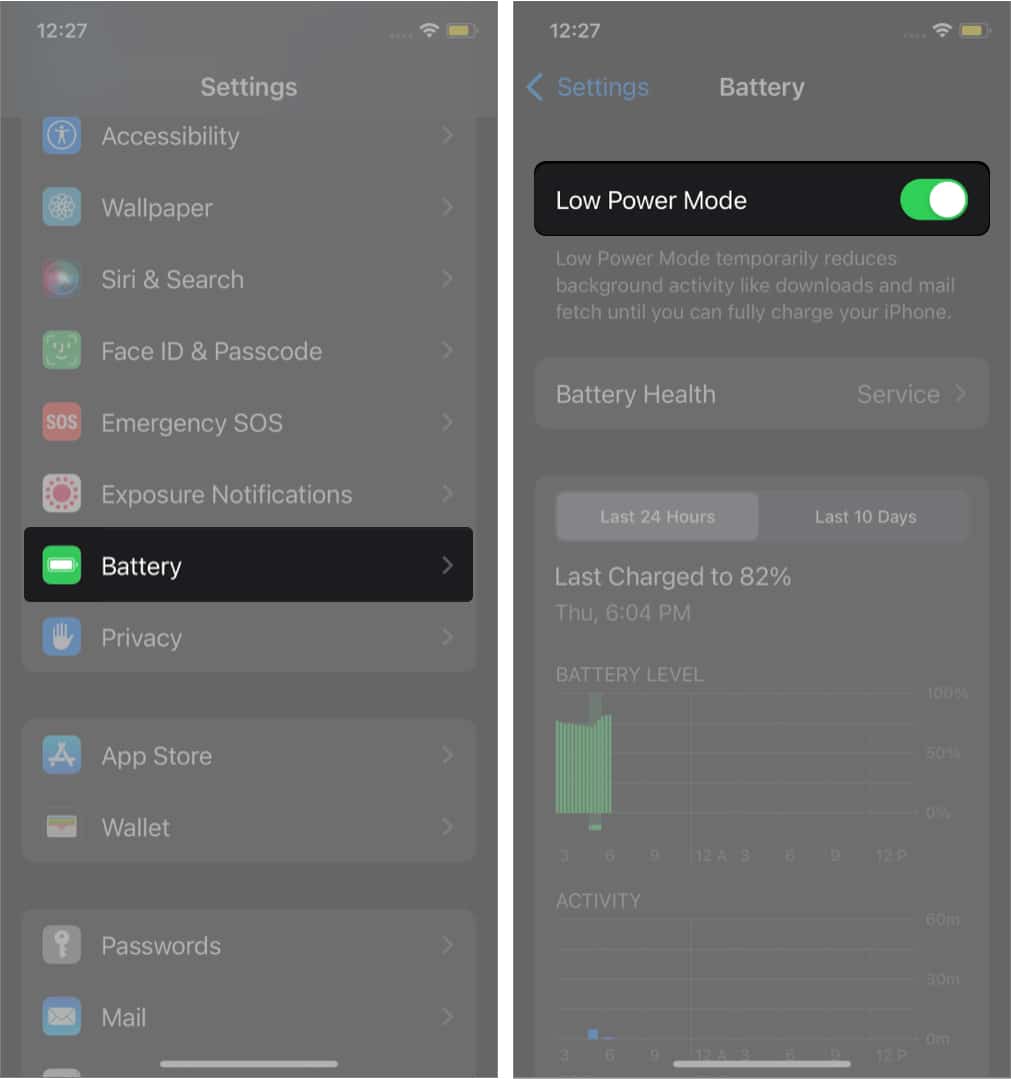 Enable Low Power Mode on iPhone