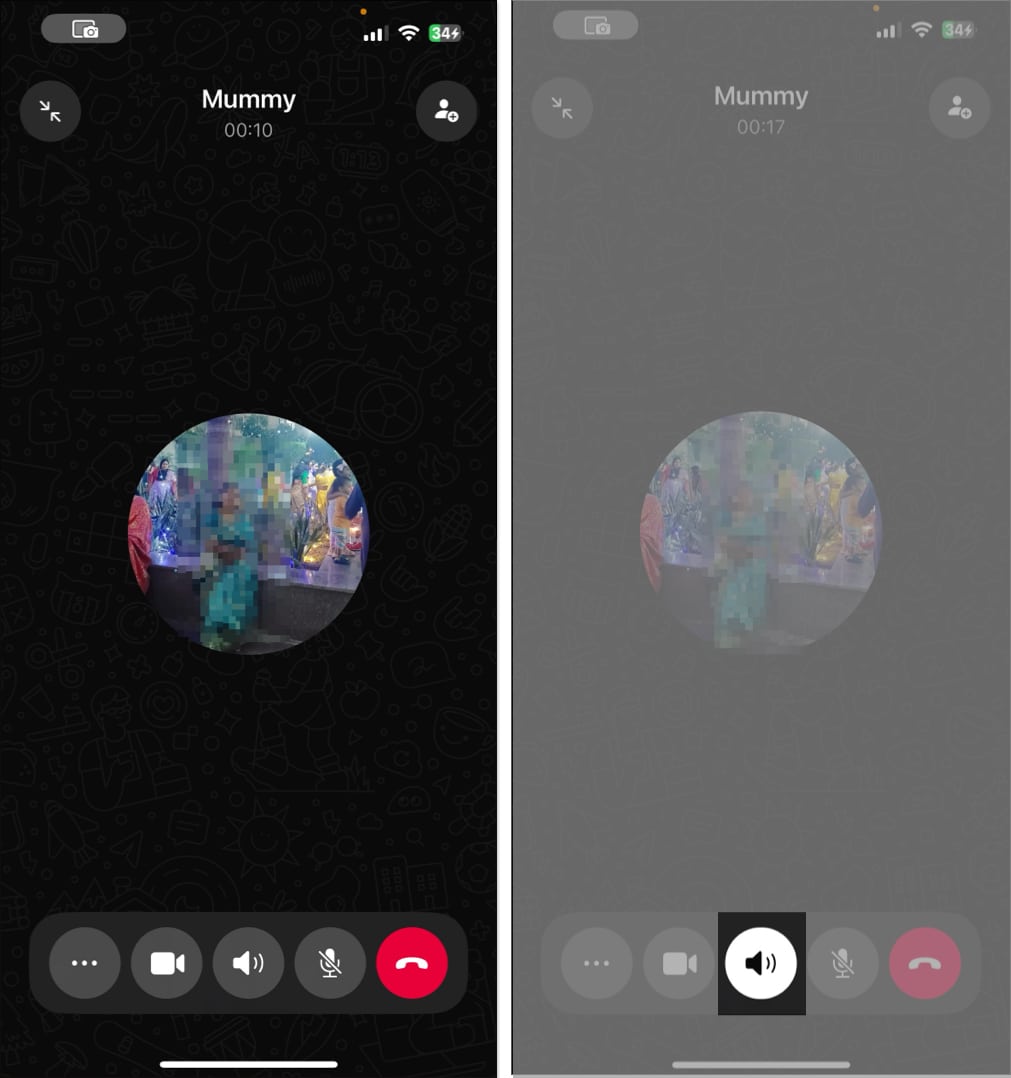Enabling speaker mode for WhatsApp call on an iPhone