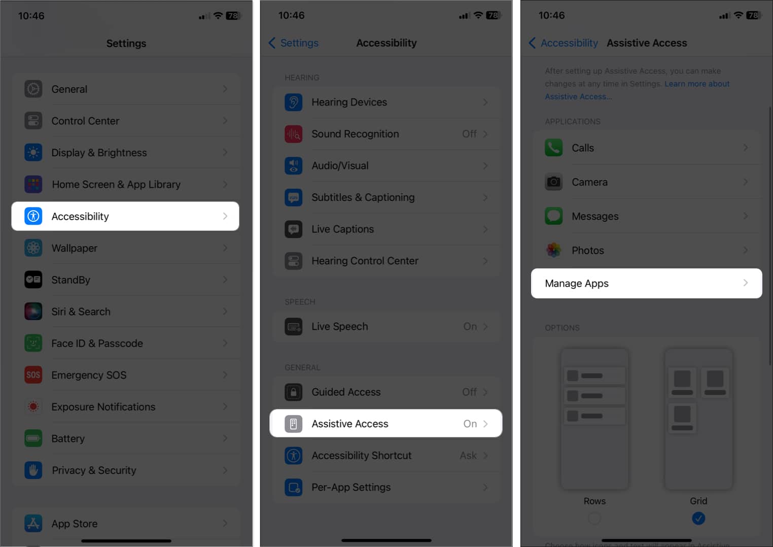 tap accessibility assistive touch manage apps in settings