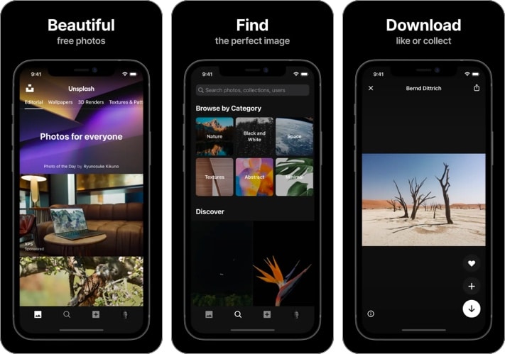 Unsplash iPhone app screenshots