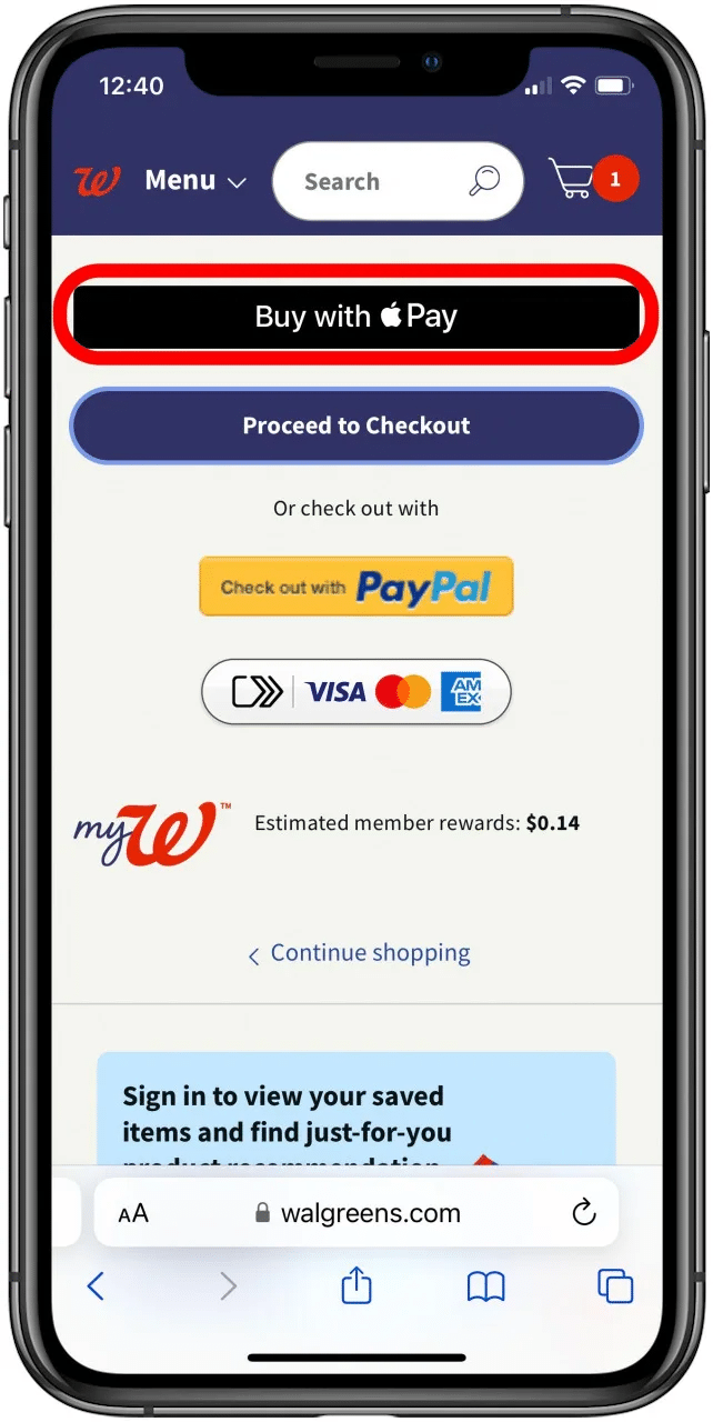 Walgreens app interface